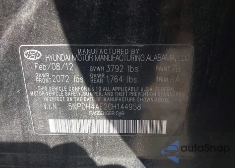 2012 Hyundai Elantra Gls from USA, damaged, VIN 5NPDH4AE2CH144958